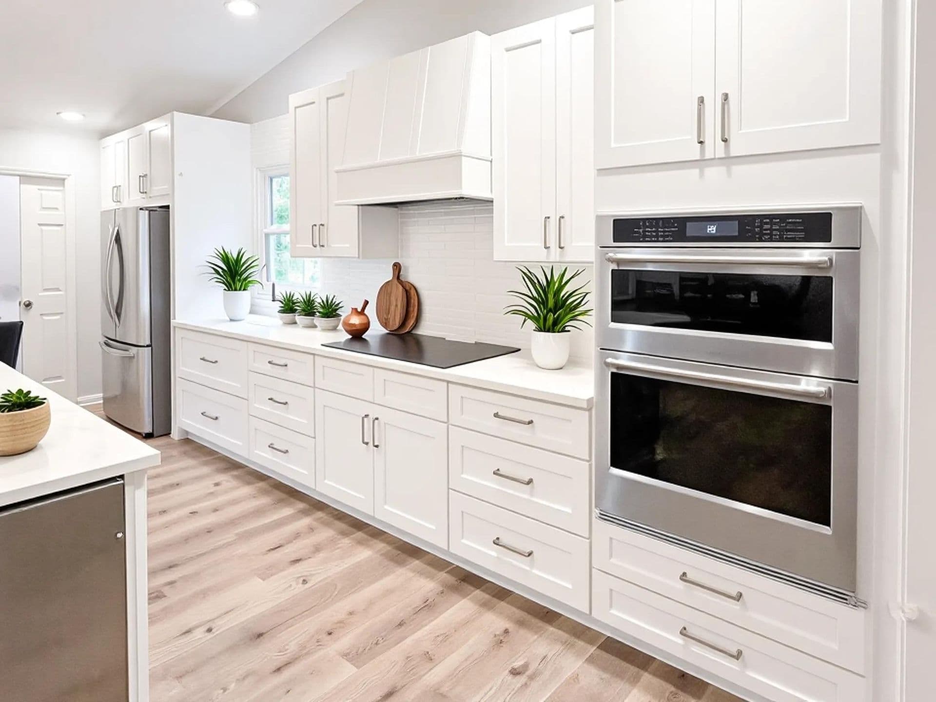 White kitchen remodel with double oven